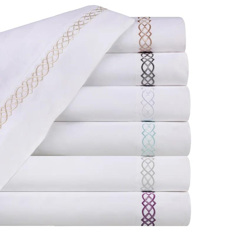 Superior Infinity Scroll Embroidered Certified Egyptian Cotton 1000 Thread Count Bed Sheet Set