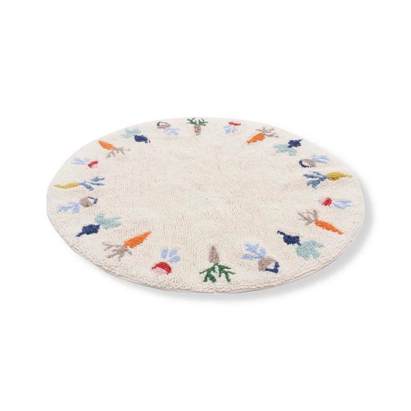 LOOMY Machine Washable Round Handwoven  Wool Area Rug in Beige/Orange/Blue