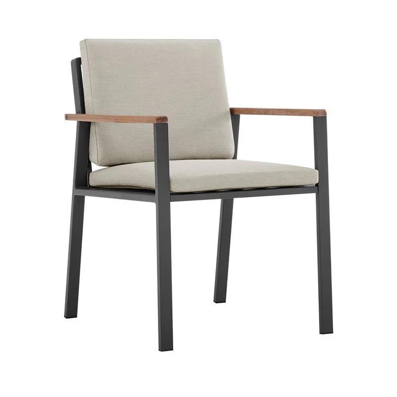 HomeRoots Set of Two 22" Light Gray Solid Wood Outdoor Dining Chair with Taupe Cushion