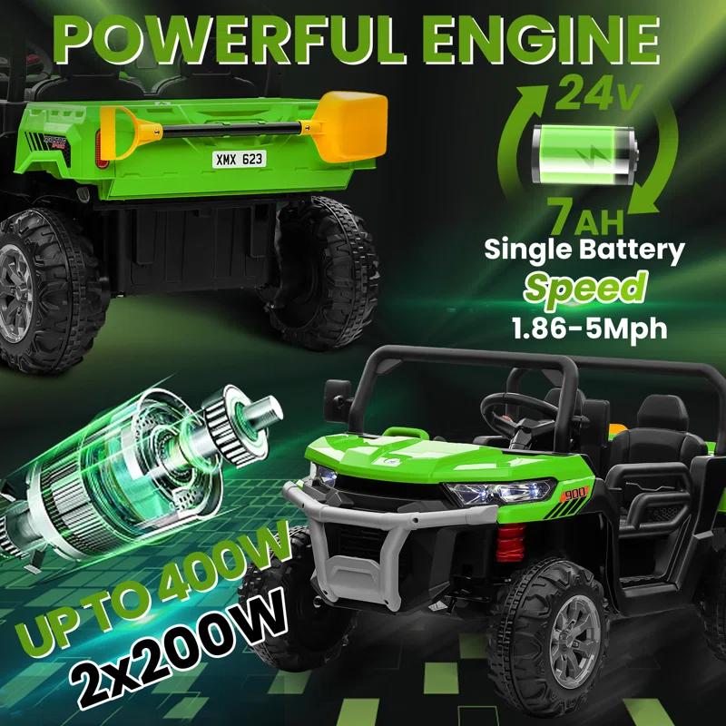 4 Wheels 24V Ride on Dump Truck Toys 2 Seater Kids Ride On UTV Car with Remote Control,Electric Dump Bed