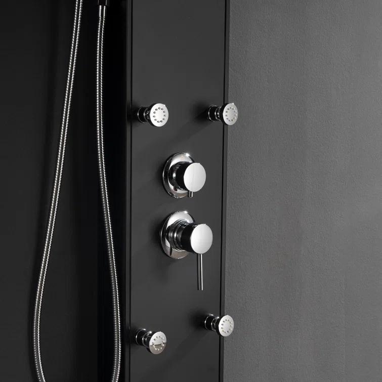 Greenspring 6-Jet Rainfall Shower Panel System With Spa Jets Rainfall Waterfall Shower Head And Shower Wand Marble Finish In Black GSP42D