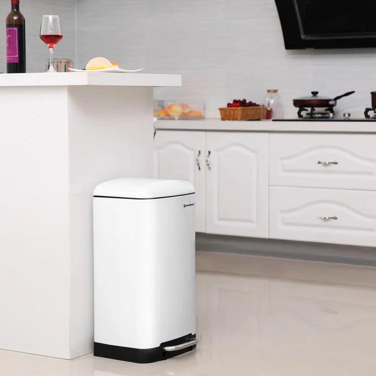 8 Gallon Trash Can with Lid, Garbage Can, Stainless Steel Small Waste Bin with Step Pedal and Inner Bucket, Soft Close, Kitchen
