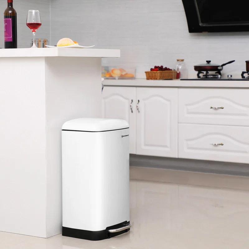 8 Gallon Trash Can with Lid, Garbage Can, Stainless Steel Small Waste Bin with Step Pedal and Inner Bucket, Soft Close, Kitchen
