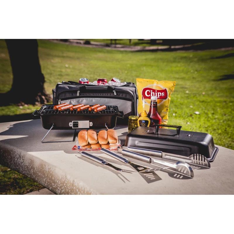 Arlmont & Co. Buccaneer Portable Charcoal Grill & Cooler Tote, Take Anywhere BBQ Grill with BBQ Accessories and Cooler Bag, Barbecues Grill for Outdoor Cooking