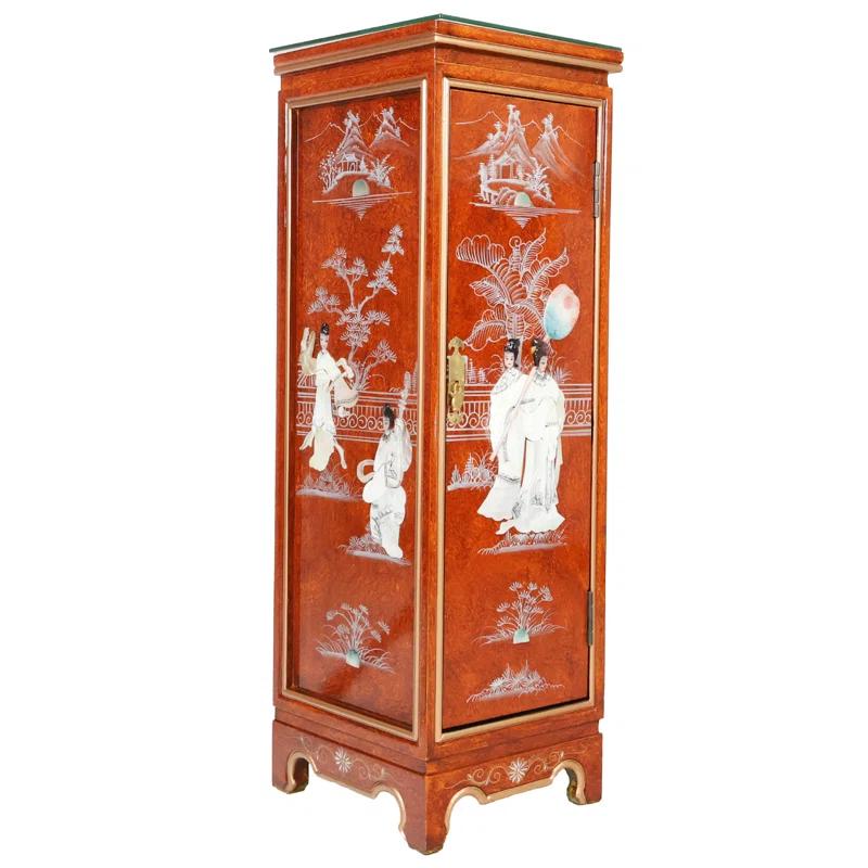 Bloomsbury Market Oriental lacquer Pedestal With Inlaid Mother of Pearl