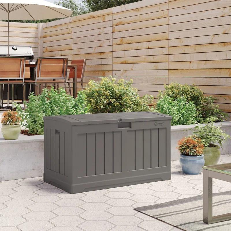 Suncast Suncast 50 Gallon Plastic Deck Box with Molded Lockable Feature for Home, Gray