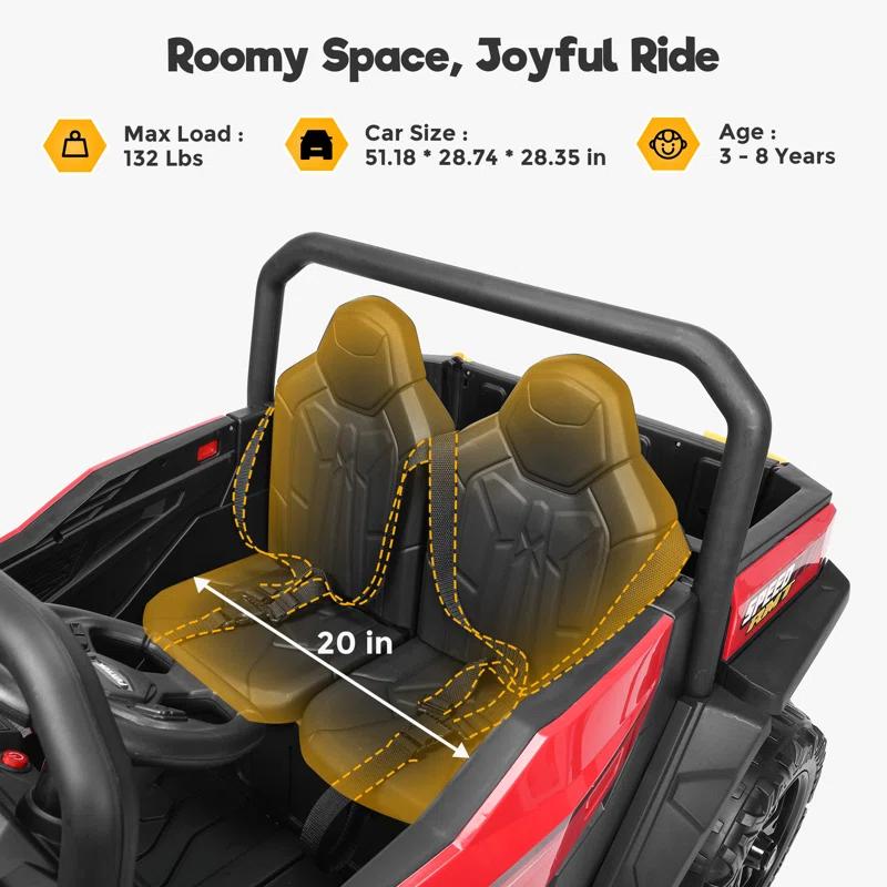 Kimbosmart 24V Ride On Dump Truck, 2 Seater Kids Electric Car, Electric Dump Bed, 20" Wide Seat, Battery Powered Cars