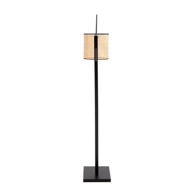 Bayou Breeze Arturo Contemporary Floor Lamp In Black Wood And Black Steel With Fabric Shade