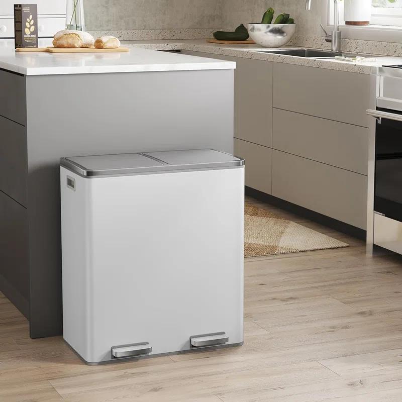 Songmics 2 x 8 Gallon Stainless Steel Multi-Compartments Trash Can with 15 trash bags