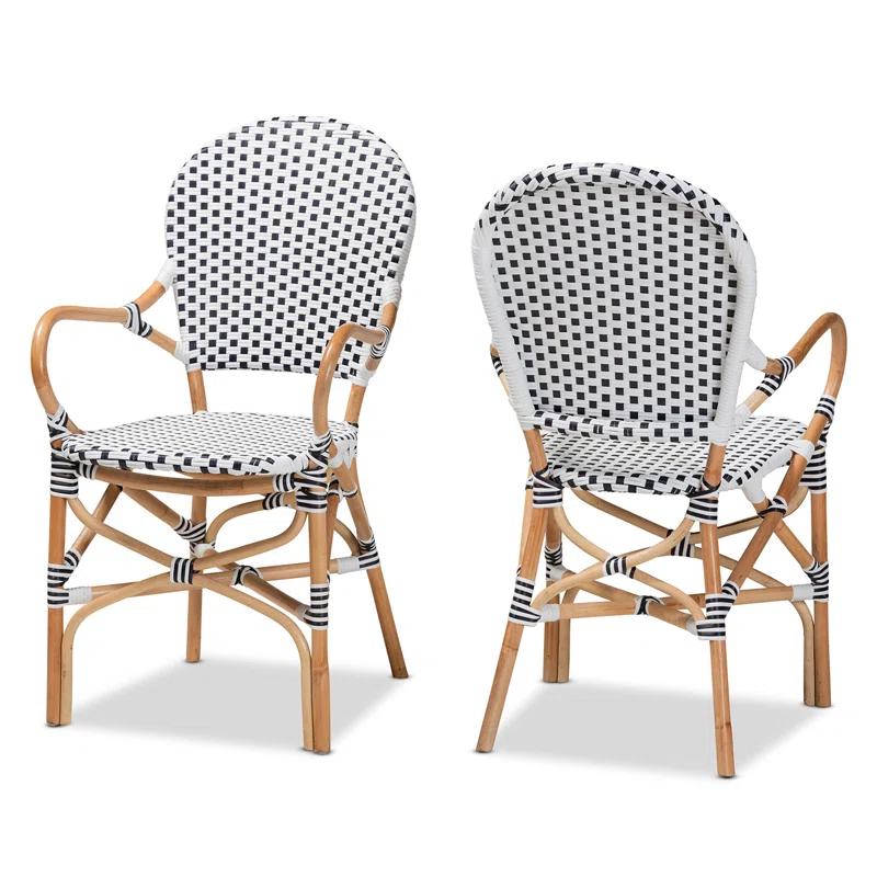 Bayou Breeze Cada Rattan Arm Chair in Black/White/Natural (Set of 2)