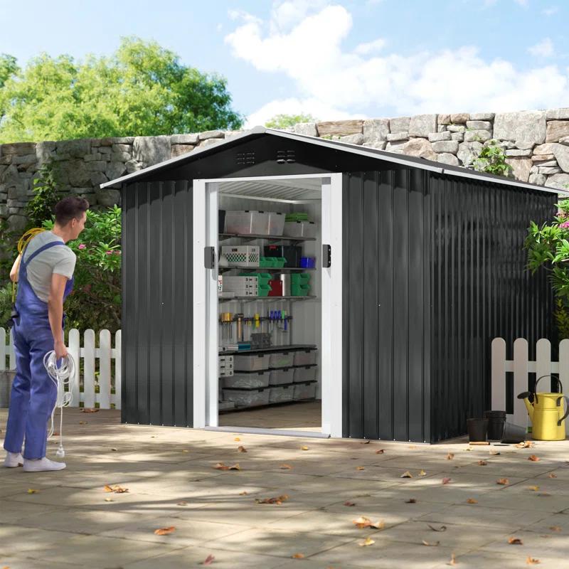 8 ft. W x 8 ft. D Metal Storage Tool Shed Outdoor Storage Shed With Sliding Doors and Vents