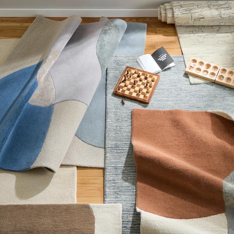 Town & Country Luxe Olso Abstract Colorblock Handcrafted Area Rug Beige/Blue/Grey