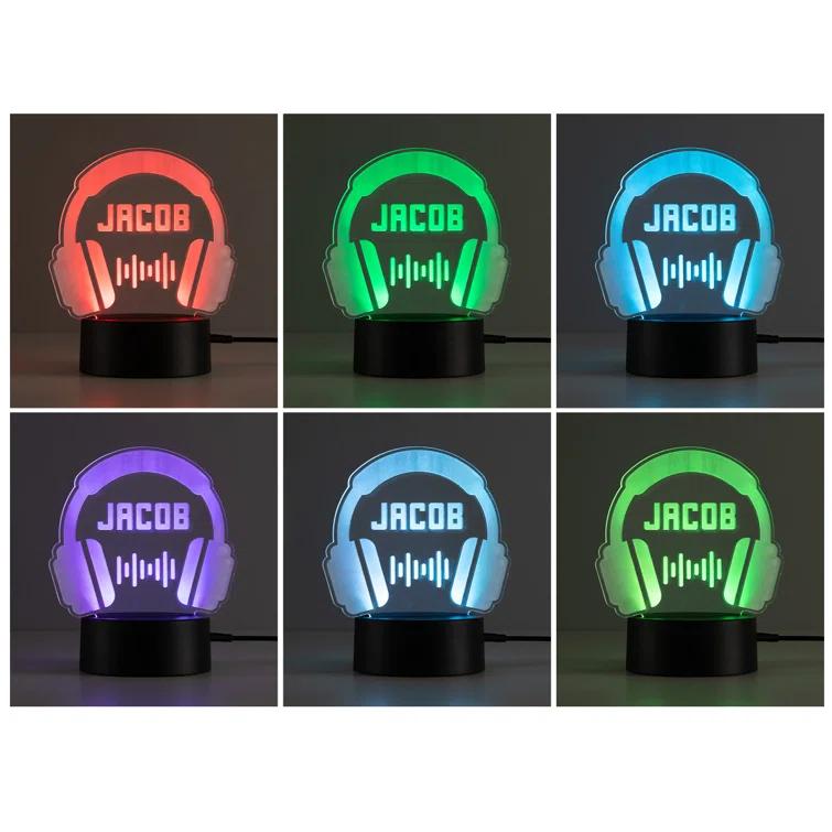 CPS Headphones LED Night Light with Custom Name Laser Engraved on Acrylic Design Insert
