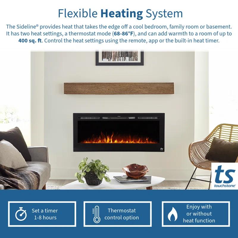Touchstone The Sideline Electric Fireplace for Recessed or Wall Mount Installation