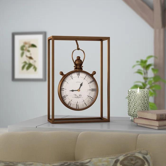 Alcott Hill® Canete Traditional Roman Numeral Metal Quartz Movement / Crystal Tabletop Clock in Brass