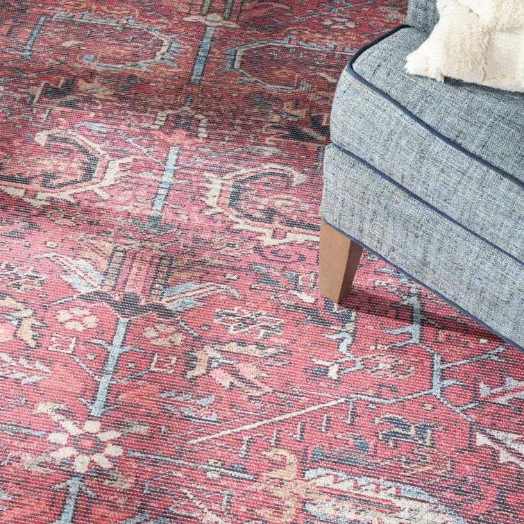 Bungalow Rose Machine Washable Oriental Red Area Rug
