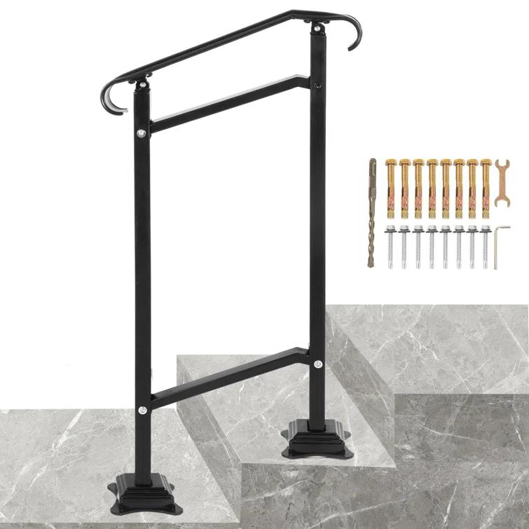 VEVOR 42.5" H x 19.7 " W x 6.3" D Adjustable Iron Handrail Black Fits 1 To 2 Steps Handrail Concrete Decor