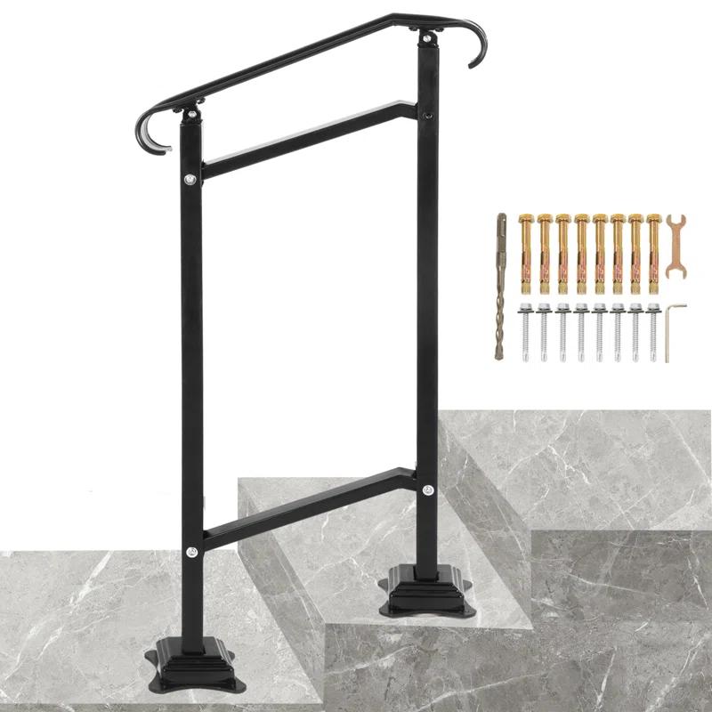 VEVOR 42.5" H x 19.7 " W x 6.3" D Adjustable Iron Handrail Black Fits 1 To 2 Steps Handrail Concrete Decor