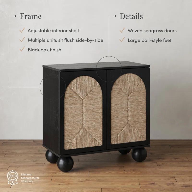 Nathan James Boho Storage Cabinet with Ball-Style Feet and Seagrass Door Panels