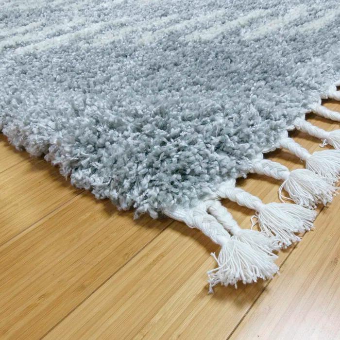 Gertmenian Limmet Lowne Charcoal Gray/Ivory Plush Modern Shag Area Rug with Fringe