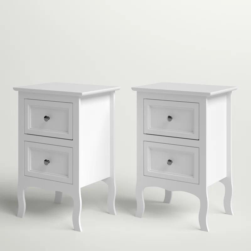 Country Elegance White Wood Dual Nightstands Set of 2