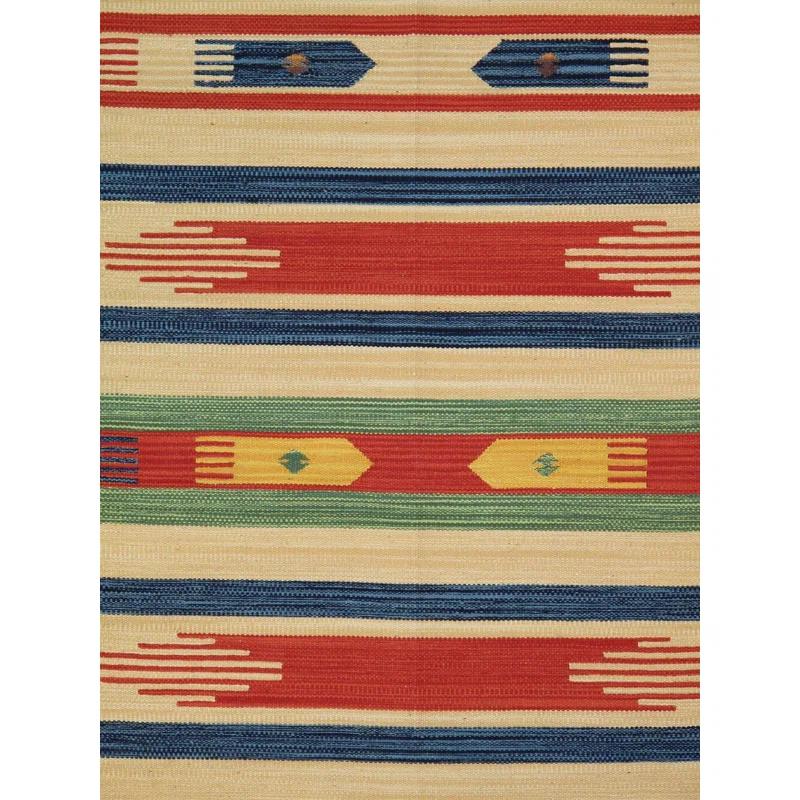 Anatolian Flatweave Cotton Southwestern Area Rug in Blue/Red/Beige