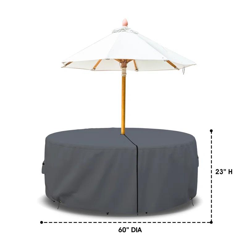 Arlmont & Co. Heavy Duty Multipurpose Waterproof Outdoor Round Dining Table & Chair Set Cover with Umbrella Hole
