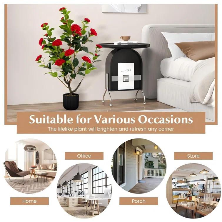 Primrue 38 In. Faux Camellia Tree In Pot Decorative Plant Indoor/Outdoor