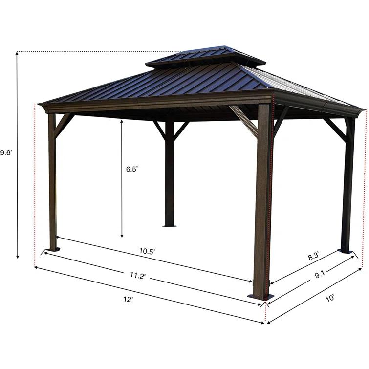 Kozyard Alexander 10?x12? Dark Brown Double Roof Hardtop Gazebo with Curtain and Mosquito Netting