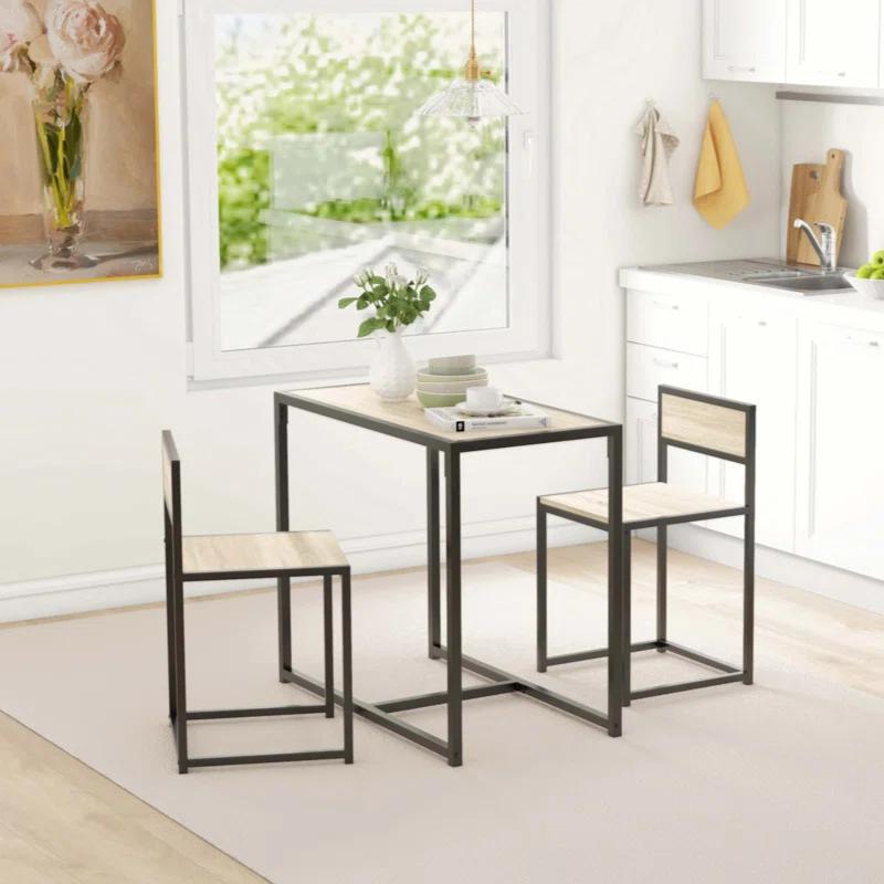 17 Stories 3-Piece Industrial Dining Table Set for 2 Person, Kitchen Table and Chairs, Dining Room Sets