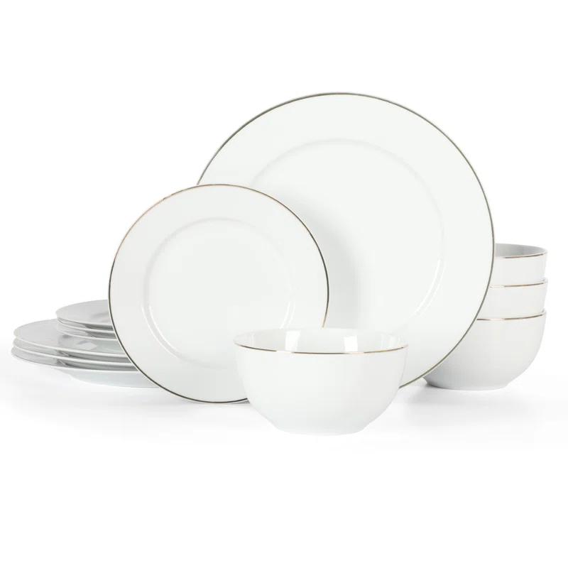 Martha Stewart Martha Stewart Gracie Lane High Fired Porcelain Plates and Bowls Set White w/ Gold Band