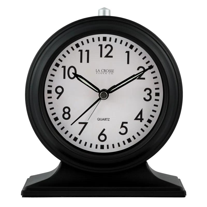 Symple Stuff Traditional Analog Quartz Movement / Crystal Tabletop Clock with Alarm in Black