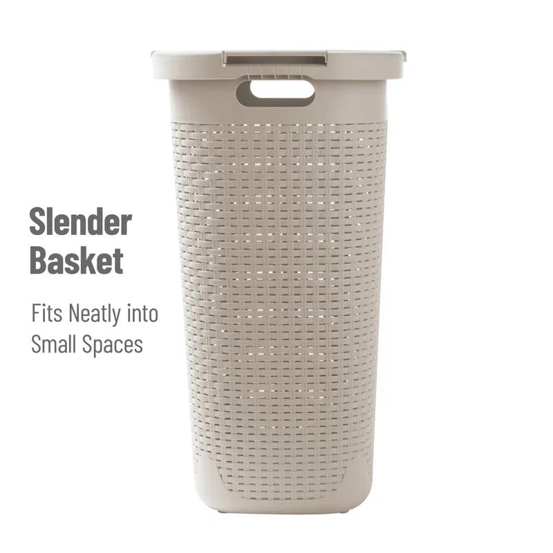Mind Reader Mind Reader 60L Slim Laundry Hamper, Clothes Basket, Lid, Wicker Style, Plastic