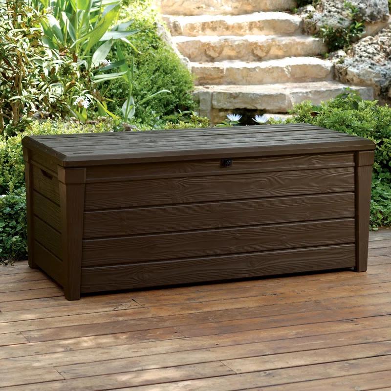 Keter Keter Brightwood 120 Gallon Large Durable Outdoor Storage and Weather Resistant Resin Deck Box