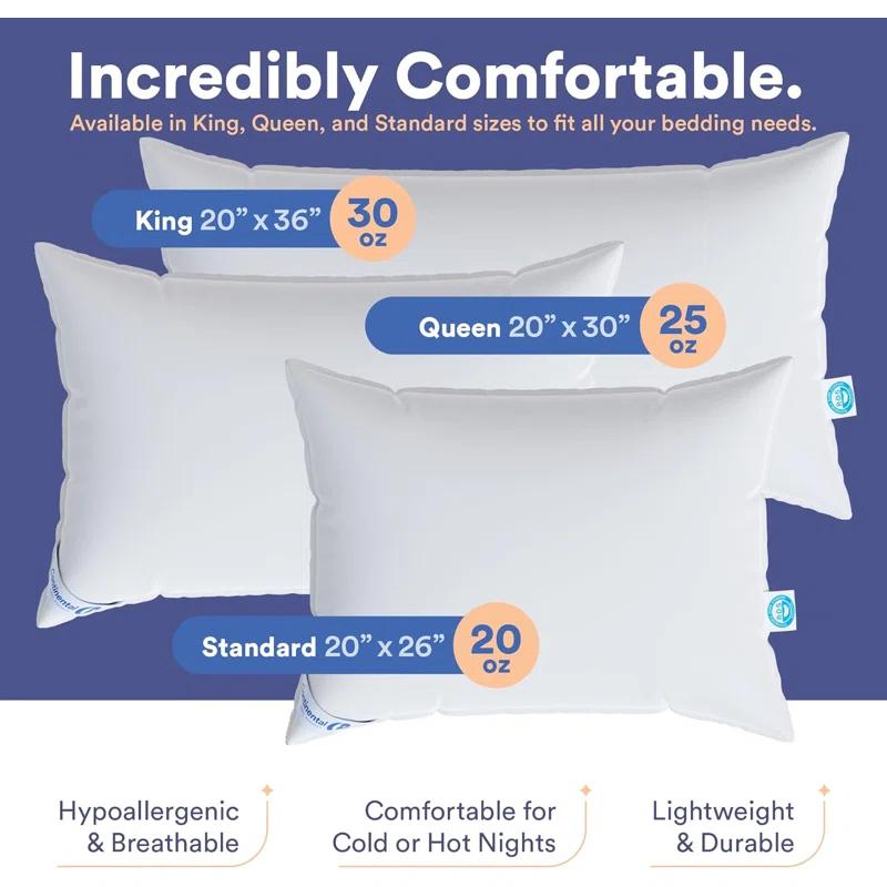 ContinentalBedding Premium Medium Down Bed Pillow (Set of 2)