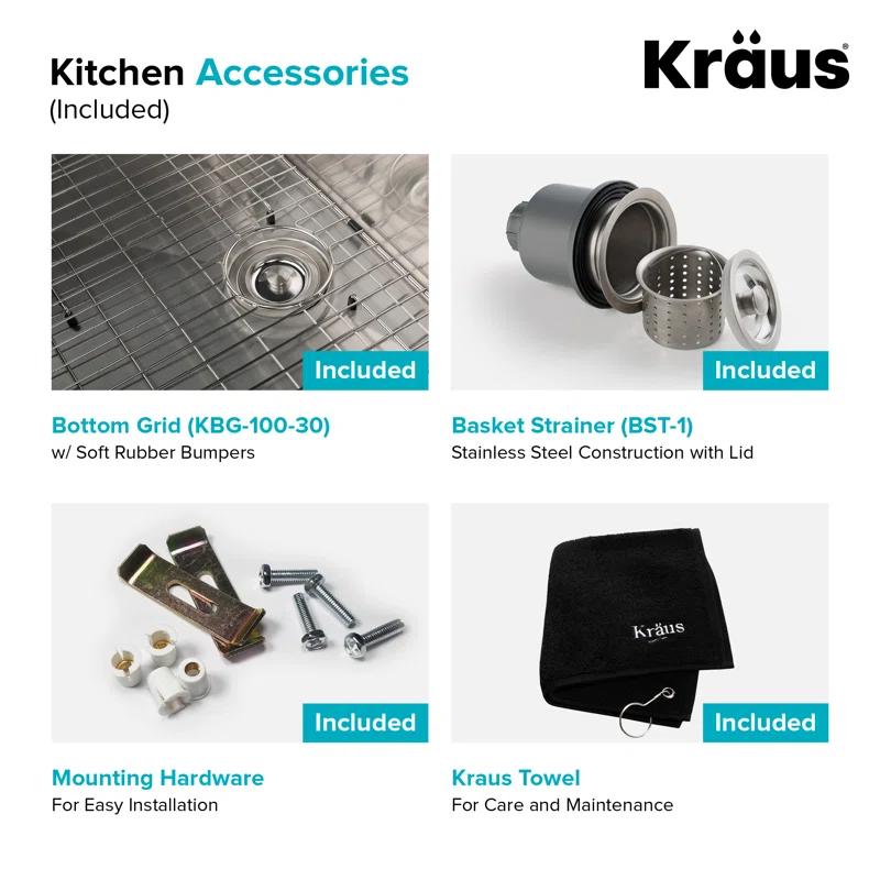Kraus KRAUS 30-in Standart PRO Kitchen Sink Combo Set with Bolden Kitchen Faucet and Soap Dispenser KHU100-30-1610-53SS