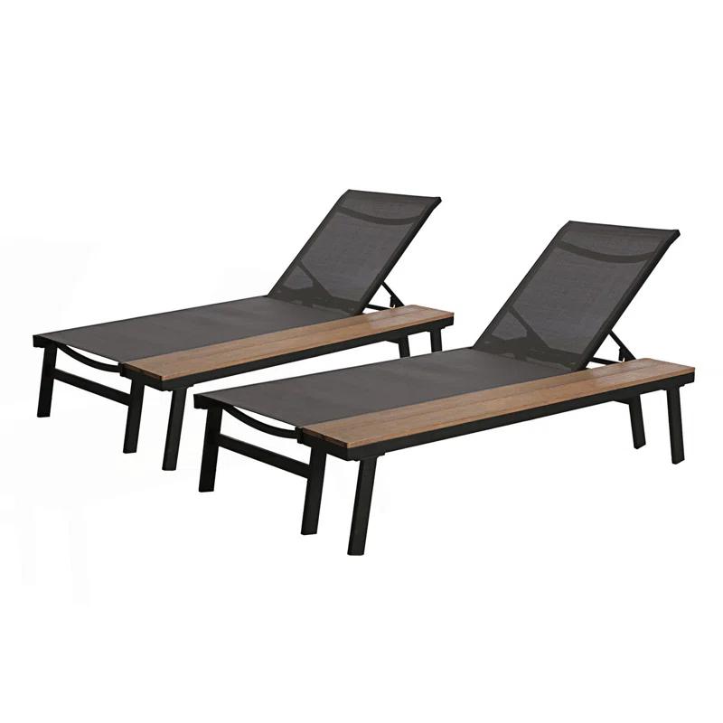 Hokku Designs Waterloo Chaise Lounge With Attached Wood Side Table(Set Of 2)