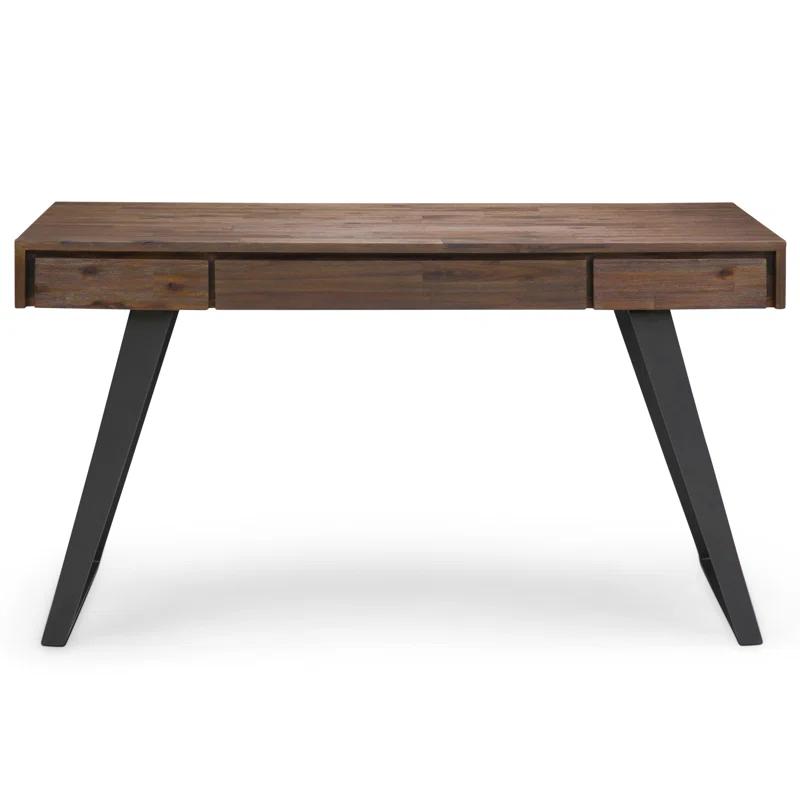 Simpli Home Lowry Solid Acacia Wood Desk, Industrial Style with Keyboard Tray and 2 Drawers