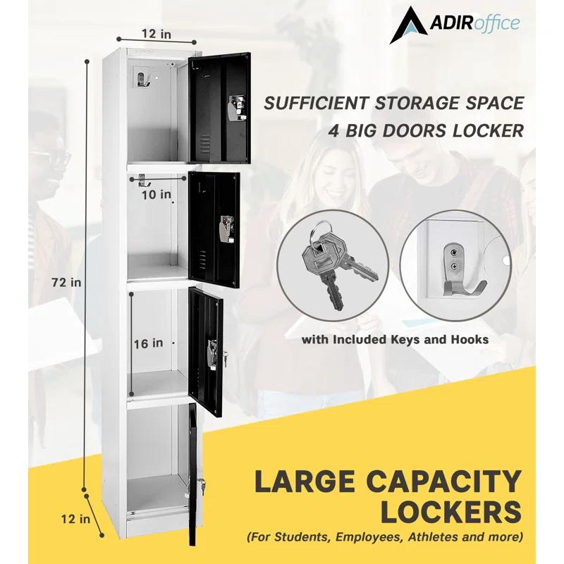AdirOffice 12'' Wide Steel 4-Tier School and Gym Locker