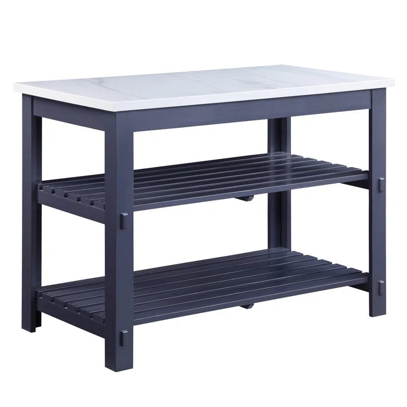 Latitude Run® Marble Top & Gray Finish Kitchen Island