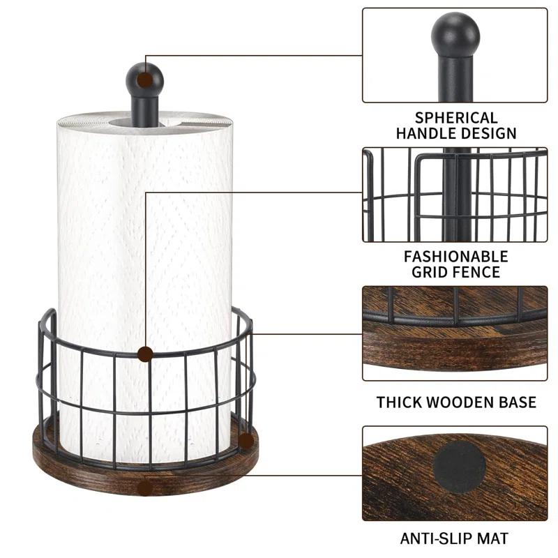 One Allium Way® Paper Towel Holder Countertop, Standing Paper Towel Roll Holder For Bathroom, Paper Towel Rack With Heavy Duty Wooden Base For Kitchen Counter, Fits Standard Or Jumbo-Sized Rolls,(Brown)
