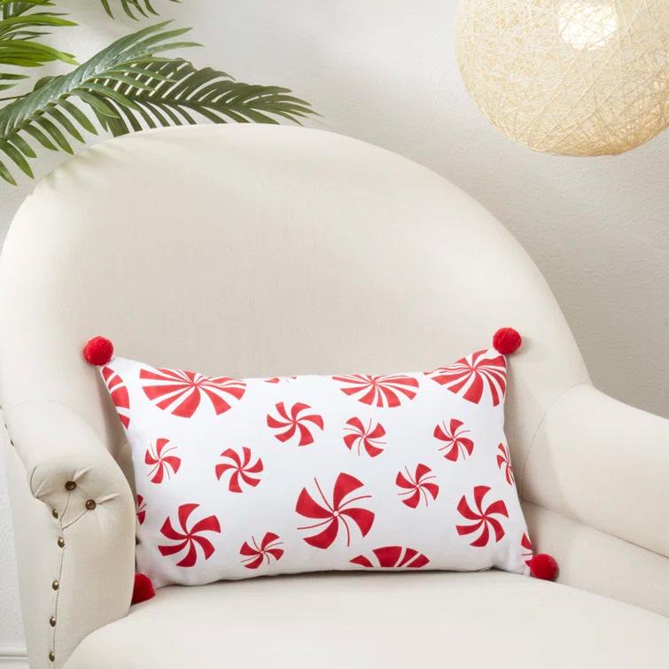 Saro Candy Cane Dreams Peppermints Throw Pillow Cover