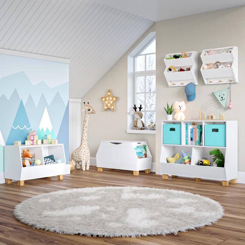 RiverRidge Home RiverRidge Kids Playroom Catch-All Game and Toy Storage Organizer Box with Side Bookshelves