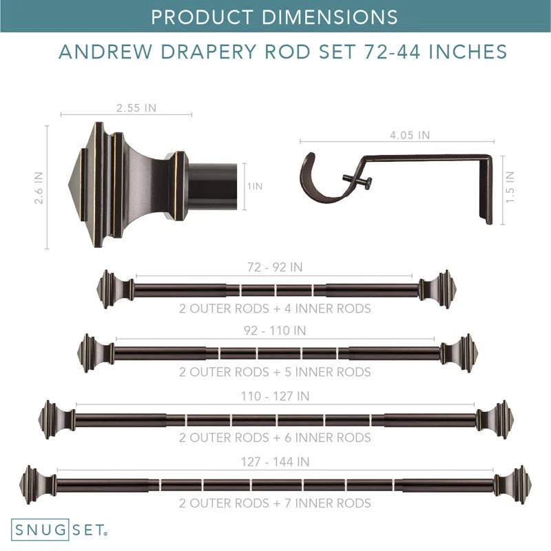 SnugSet Aiden Steel Adjustable Single Curtain Rod