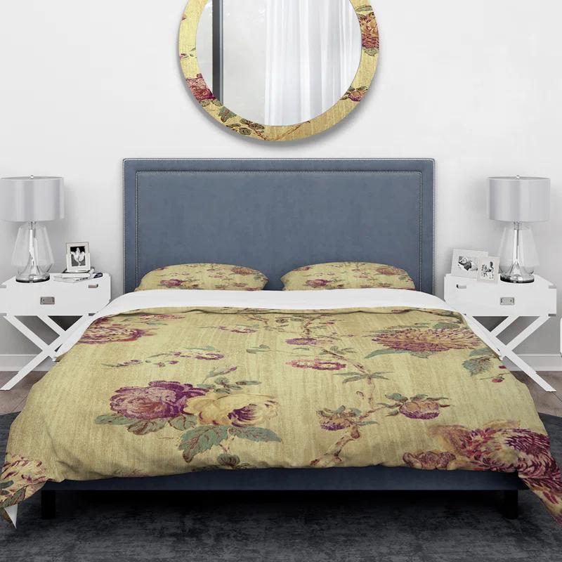 Vintage Purple Flowers - Vintage Floral Duvet Cover Set - Microfiber Polyester