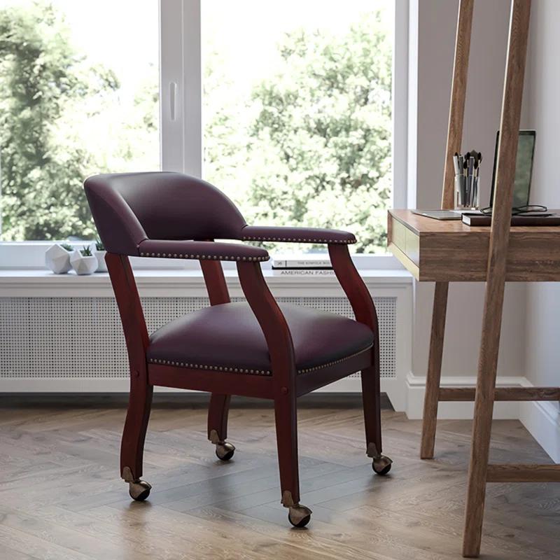 Leather Seat Waiting Room Chair with Wood Frame