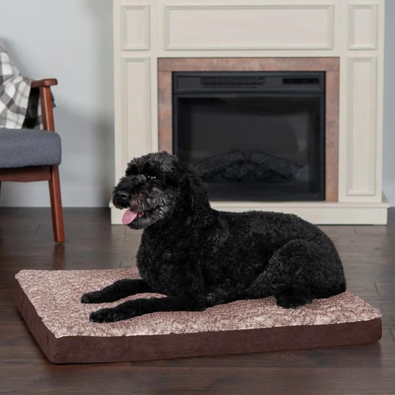FurHaven Two-Tone Faux Fur and Suede Deluxe Orthopedic Dog Bed