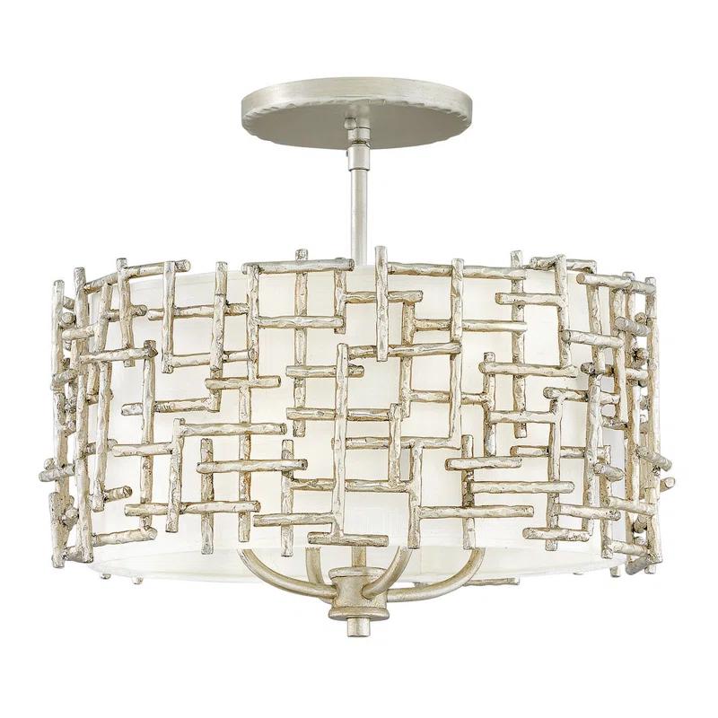 Farrah 4-Light Convertible Drum Pendant w/ Hand Hammered Crosshatch - Silver Leaf