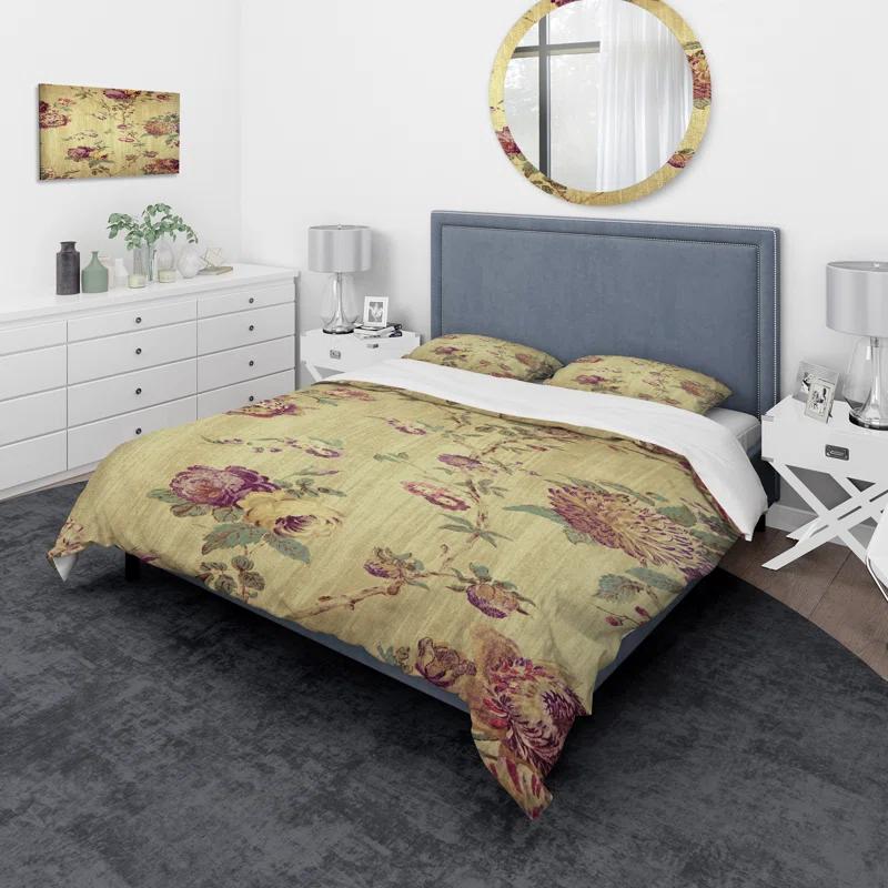 Vintage Purple Flowers - Vintage Floral Duvet Cover Set - Microfiber Polyester