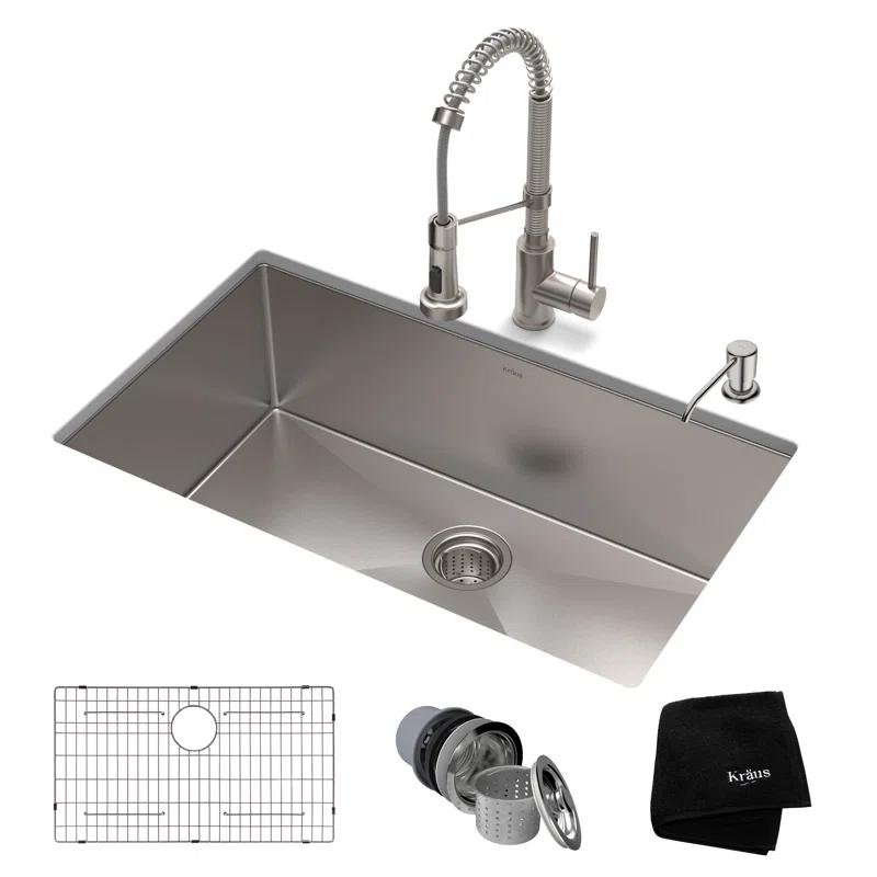Kraus KRAUS 30-in Standart PRO Kitchen Sink Combo Set with Bolden Kitchen Faucet and Soap Dispenser KHU100-30-1610-53SS